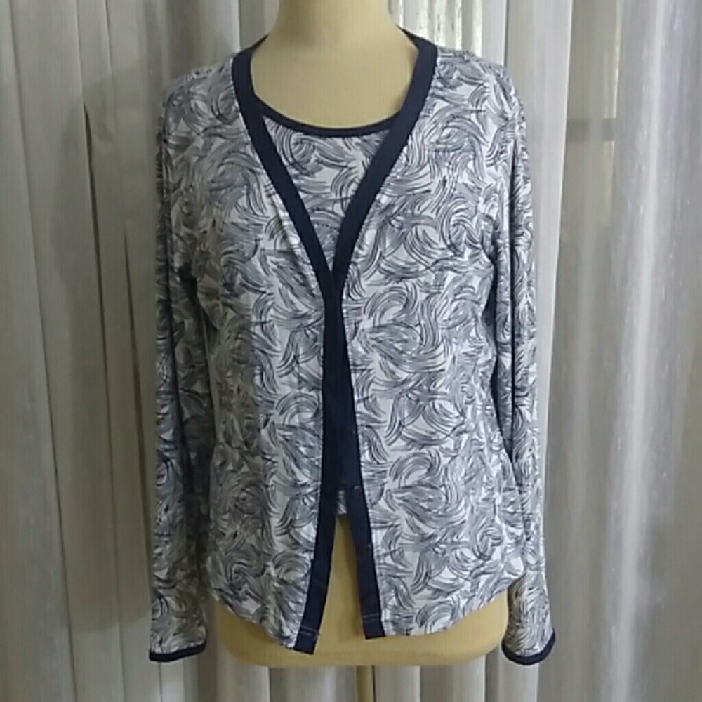 K a e l i n size sm navy & white 2 piece cardigan